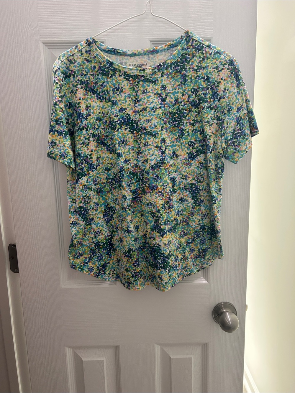 Westbound Aqua Blue Green Floral Short Sleeve Tee